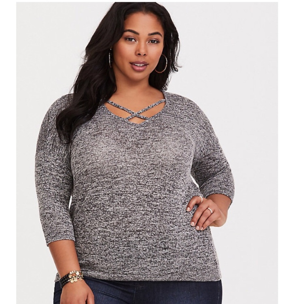 Torrid 00 Strappy Front Hacci Knit Sweater